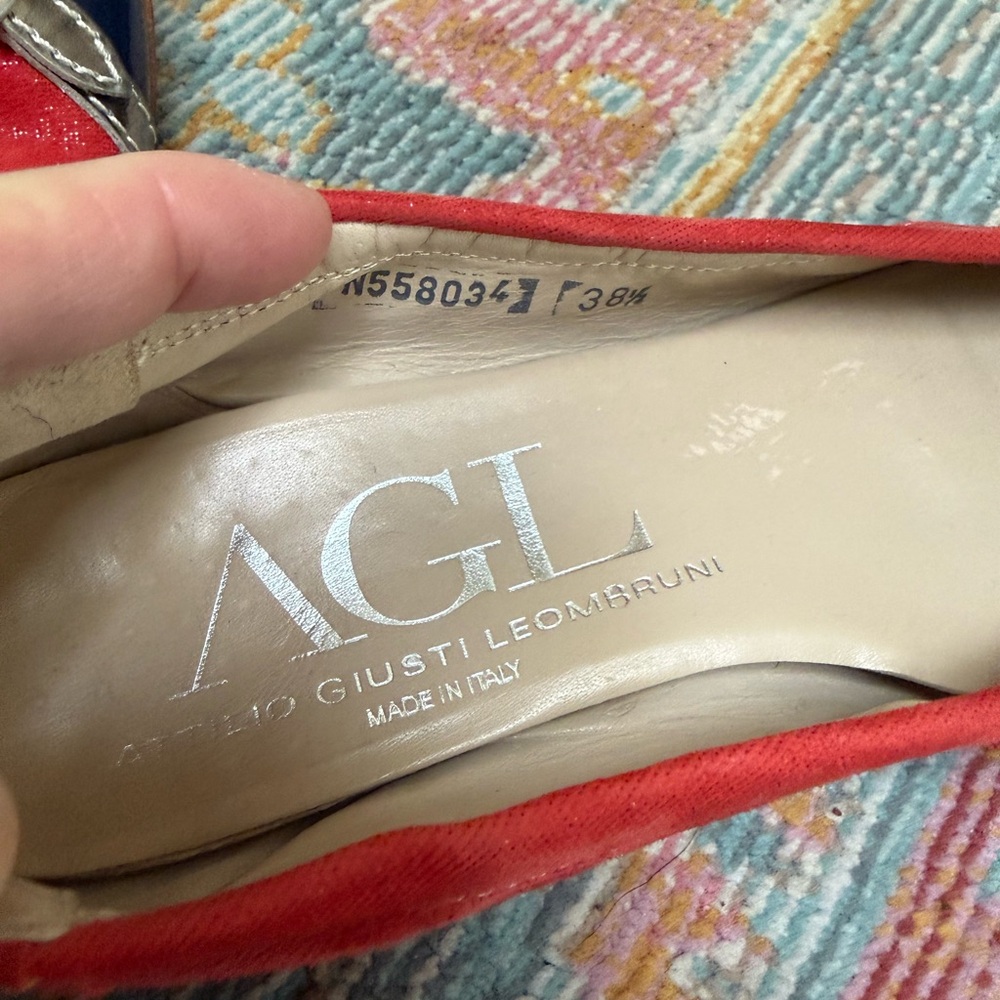 AGL Red suede and Navy patten Flats with silver Buckle Detail - Picture 3 of 5